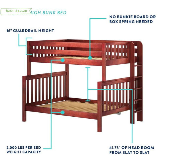Twin XL over Queen High Bunk Bed with Straight Ladder on End and Trundle Bed