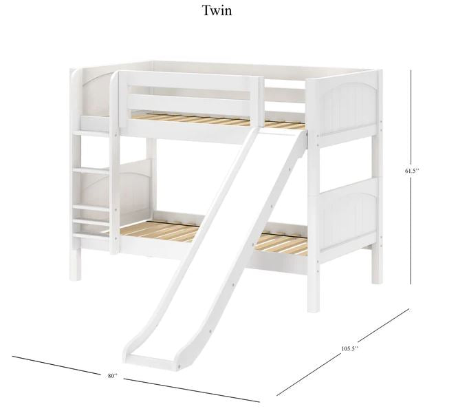 Twin Low Bunk Bed with Slide and Ladder
