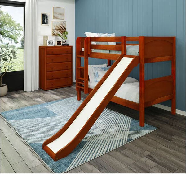 Twin Low Bunk Bed with Slide and Ladder