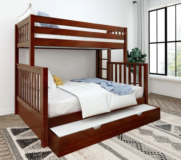 Twin XL over Queen High Bunk Bed with Straight Ladder on End and Trundle Bed