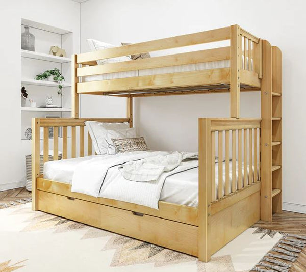Twin XL over Queen High Bunk Bed with Straight Ladder on End and Trundle Bed