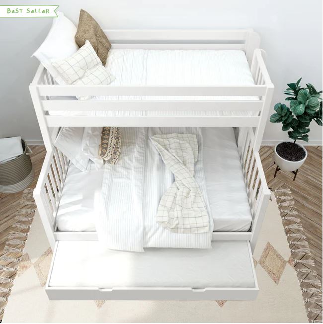 Twin XL over Queen High Bunk Bed with Straight Ladder on End and Trundle Bed