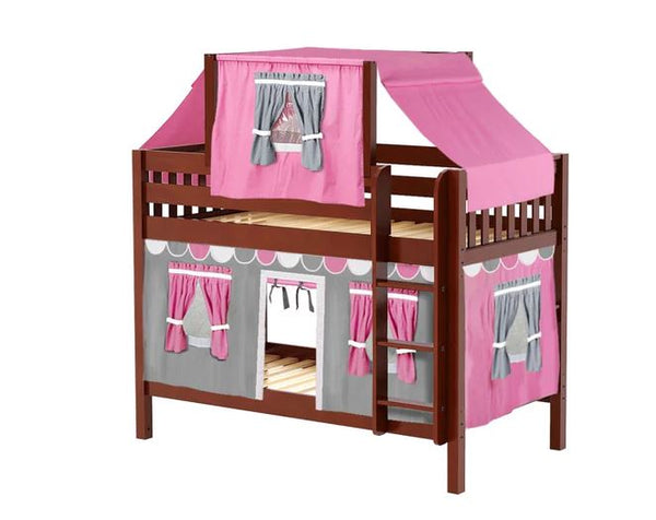 Twin Low Bunk Bed with Straight Ladder, Top Tent and Underbed Curtain