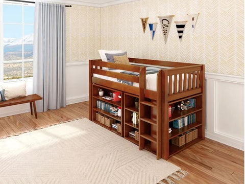 Twin Low Library Loft with Bookcases