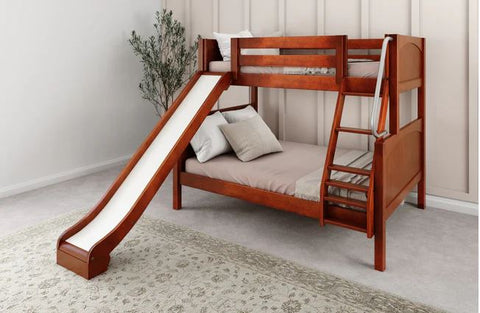Twin over Full Medium Bunk Bed with Slide and Angled Ladder