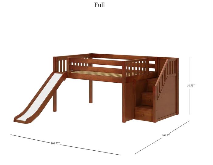 Full Low Loft Bed with Stairs and Slide