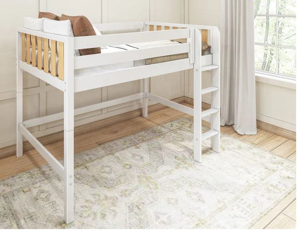 Modern Full Mid Loft Bed with Straight Ladder on Front