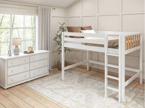Modern Full Mid Loft Bed with Straight Ladder on Front