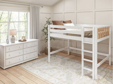 Modern Full Mid Loft Bed with Straight Ladder on Front