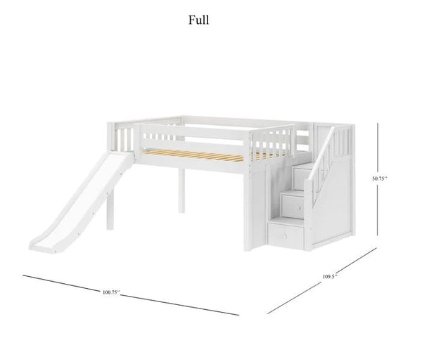 Full Low Loft Bed with Stairs and Slide