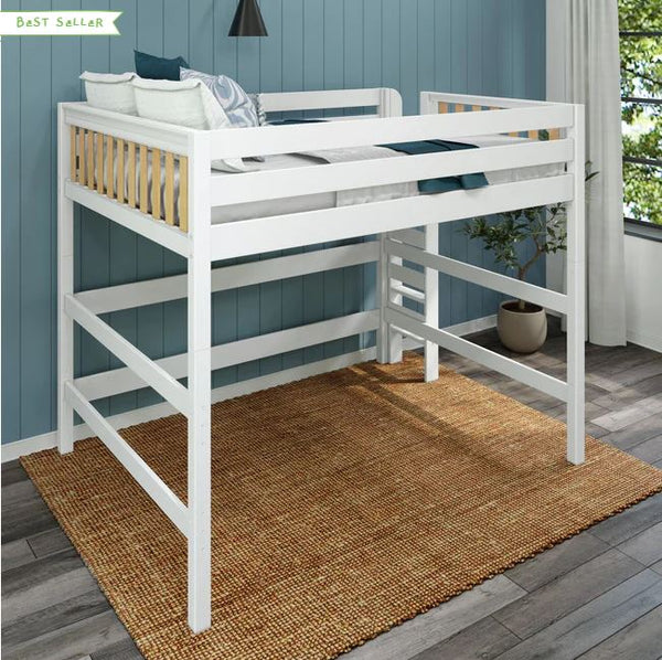 Modern Queen High Loft Bed with Straight Ladder on End