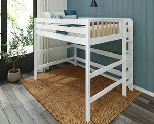 Modern Queen High Loft Bed with Straight Ladder on End