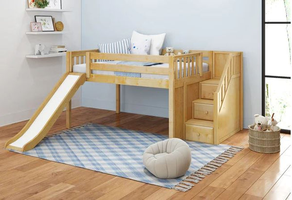Full Low Loft Bed with Stairs and Slide