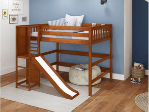 Queen High Loft Bed with Slide Platform