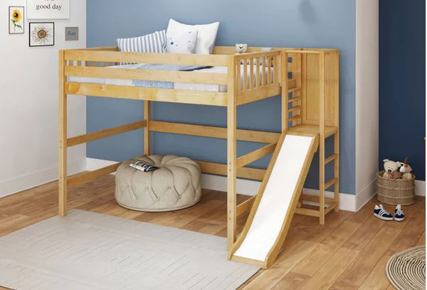 Queen High Loft Bed with Slide Platform