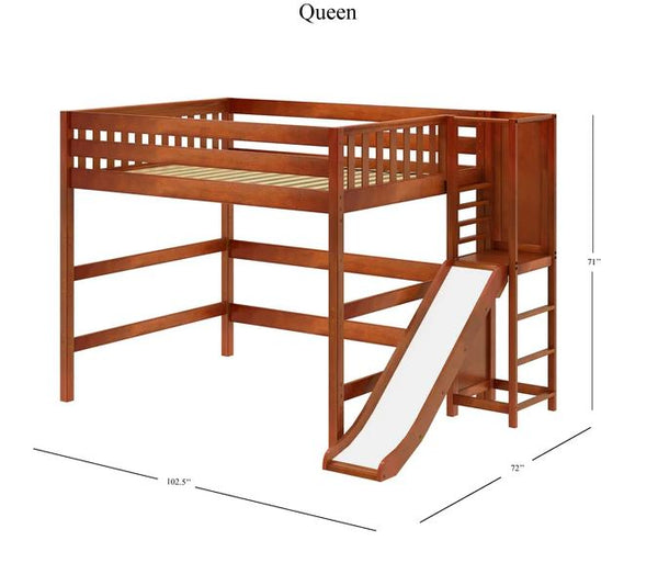 Queen High Loft Bed with Slide Platform