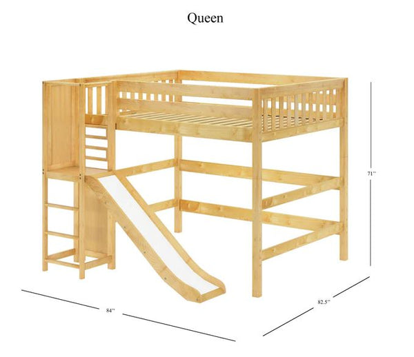 Queen High Loft Bed with Slide Platform