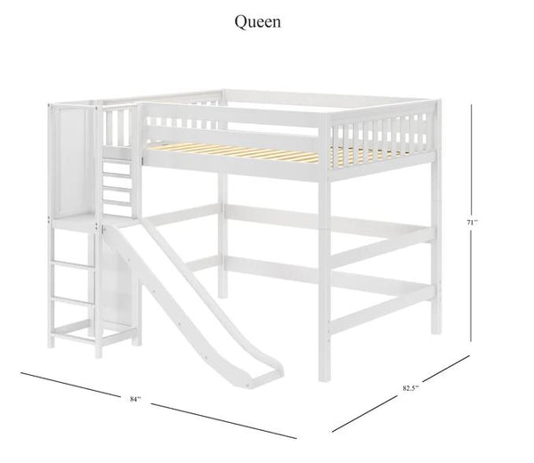 Queen High Loft Bed with Slide Platform