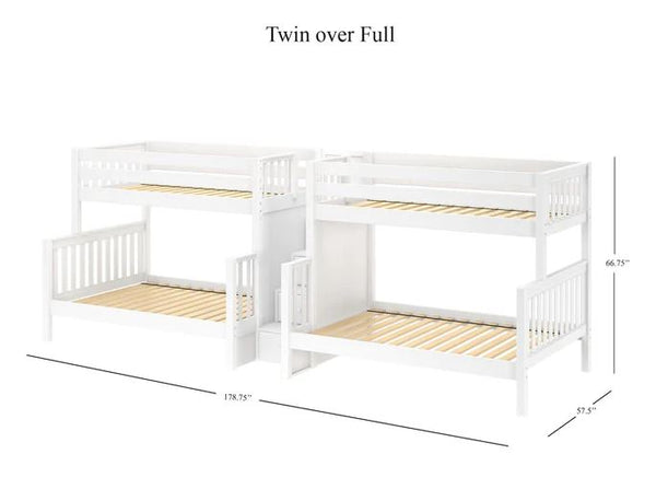 Twin over Full Medium Quad Bunk with Stairs in Middle