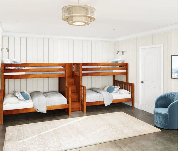 Twin over Full Medium Quad Bunk with Stairs in Middle