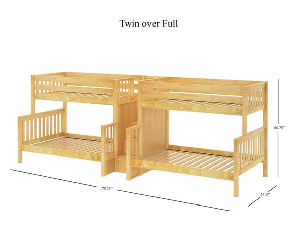 Twin over Full Medium Quad Bunk with Stairs in Middle
