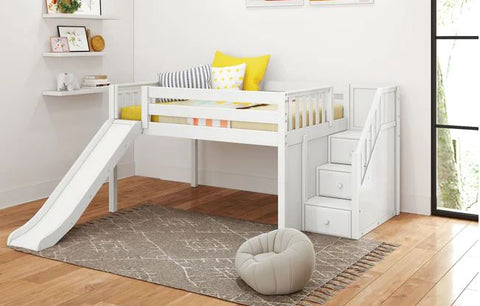 Full Low Loft Bed with Stairs and Slide