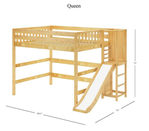 Queen High Loft Bed with Slide Platform