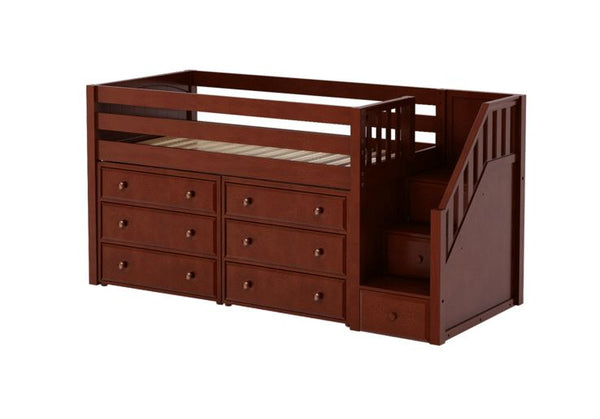 Twin Low Loft Bed with Staircase + Storage