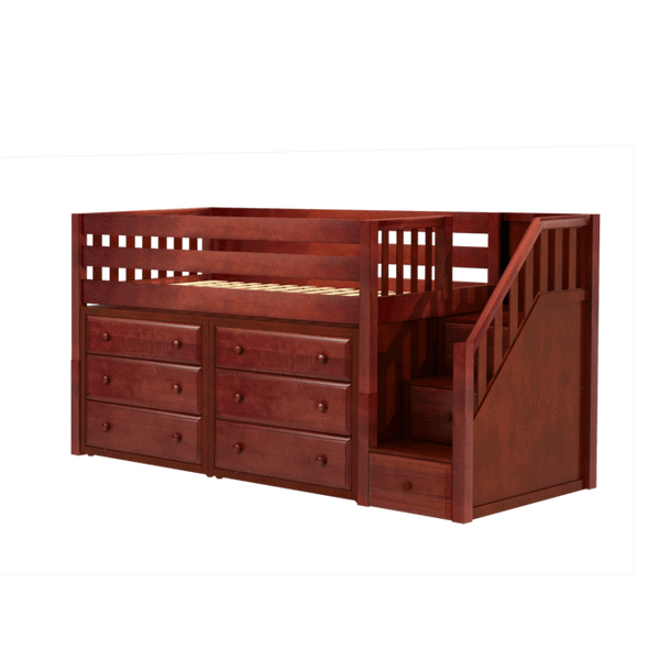 Twin Low Loft Bed with Staircase + Storage