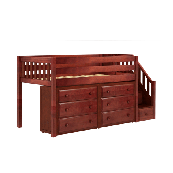 Twin Low Loft Bed with Staircase + Storage