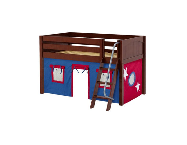 Twin Low Loft Bed with Angled Ladder + Curtain