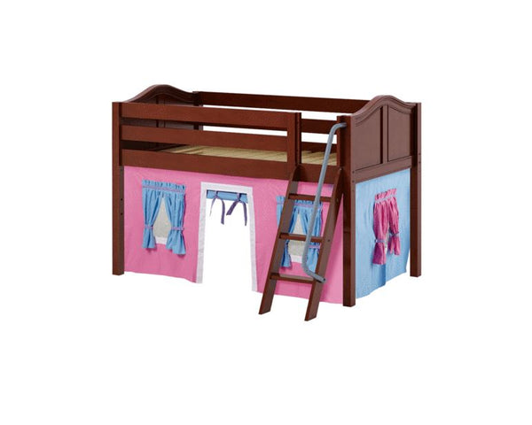 Twin Low Loft Bed with Angled Ladder + Curtain