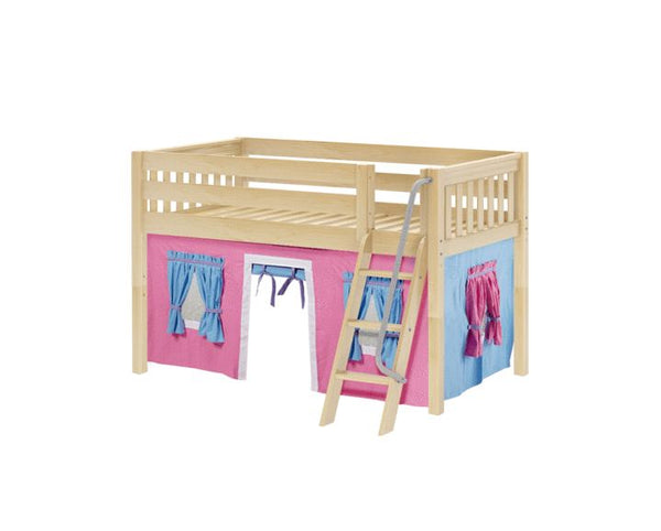 Twin Low Loft Bed with Angled Ladder + Curtain
