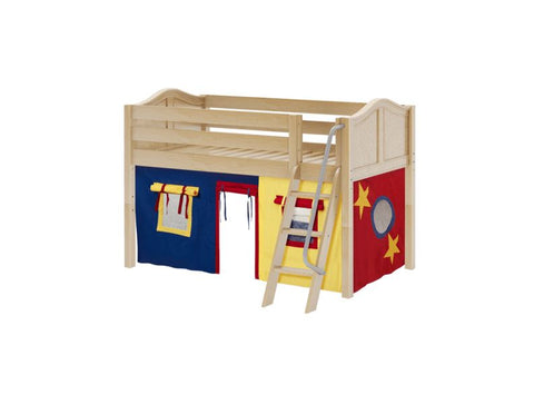 Twin Low Loft Bed with Angled Ladder + Curtain