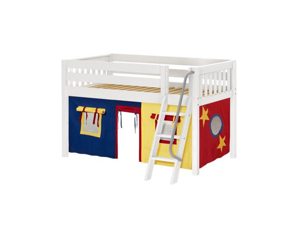 Twin Low Loft Bed with Angled Ladder + Curtain