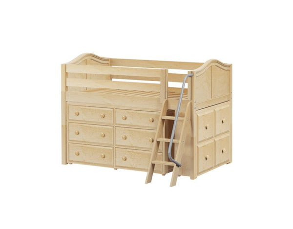 Twin Low Loft Bed with Angled Ladder + Dresser + Cube Unit.
