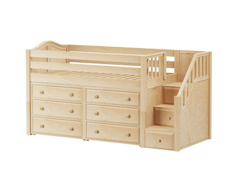 Twin Low Loft Bed with Staircase + Storage