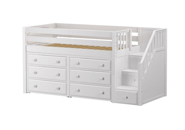 Twin Low Loft Bed with Staircase + Storage