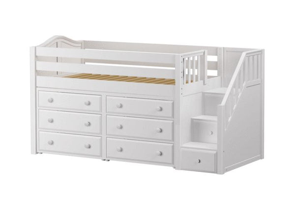 Twin Low Loft Bed with Staircase + Storage