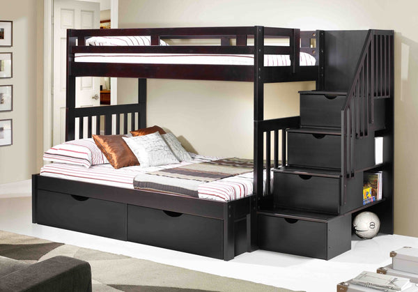 Naples Bunk Bed Espresso with Staircase and Storage