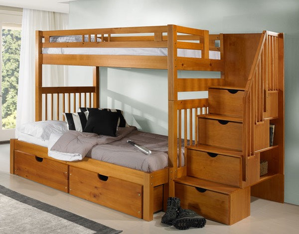 Sacramento Bunk Bed with Staircase in Pecan