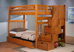 Sacramento Bunk Bed with Staircase in Pecan