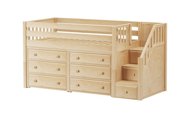 Twin Low Loft Bed with Staircase + Storage