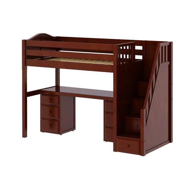 High Loft Bed w/Staircase, Long Desk and 2 - 3 Drawer Dresser
