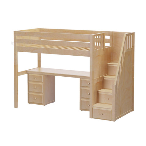 High Loft Bed w/Staircase, Long Desk and 2 - 3 Drawer Dresser