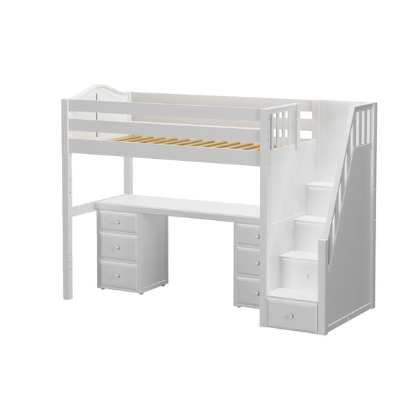 High Loft Bed w/Staircase, Long Desk and 2 - 3 Drawer Dresser